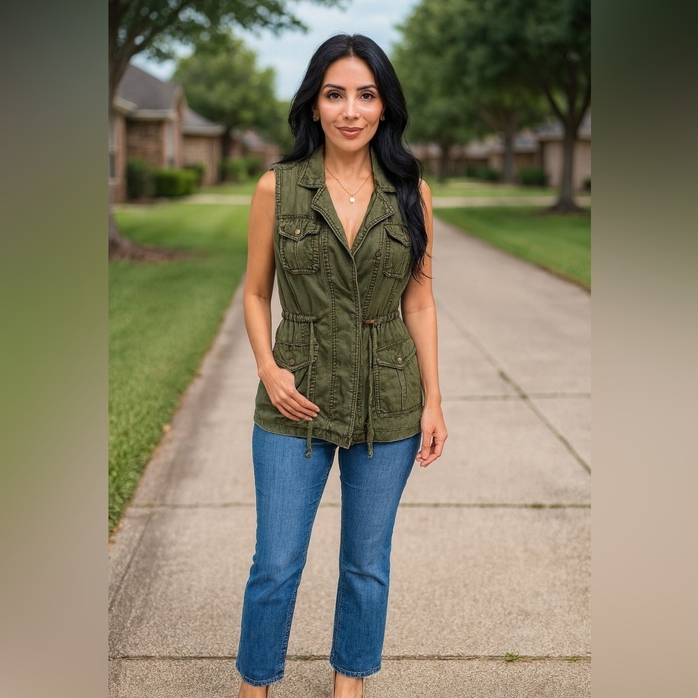 Bella Swan Lucky Brand Green Lyocell and Viscose Utility Vest Jacket Size Small